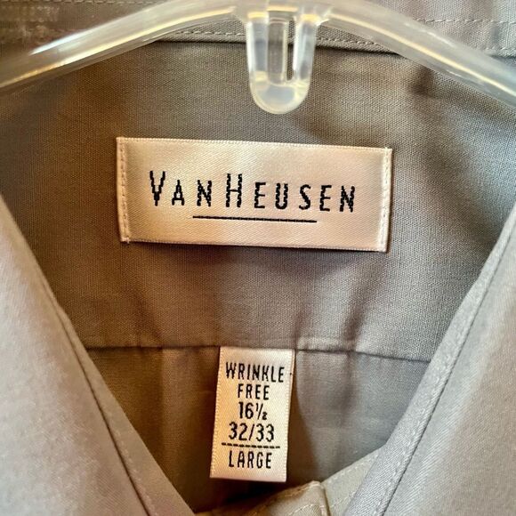 GRAY POPLIN WRINKLE FREE LONG SLEEVE SHIRT BY VANHEUSEN 16 1/2 32/33 - Picture 3 of 4